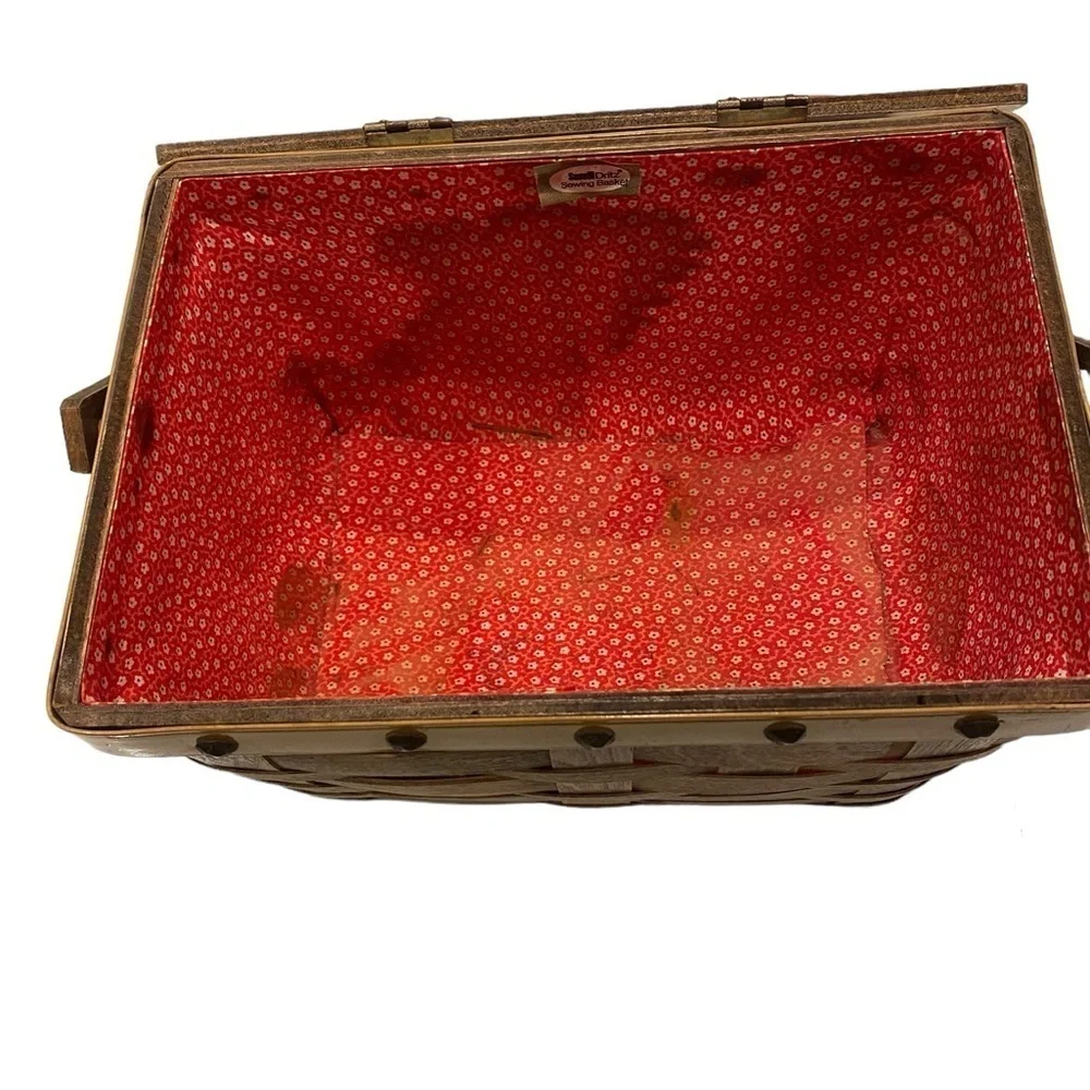 SCOVILL DRITZ Sewing Basket Wood Top Painted Eagle Vintage Made in Japan #91022